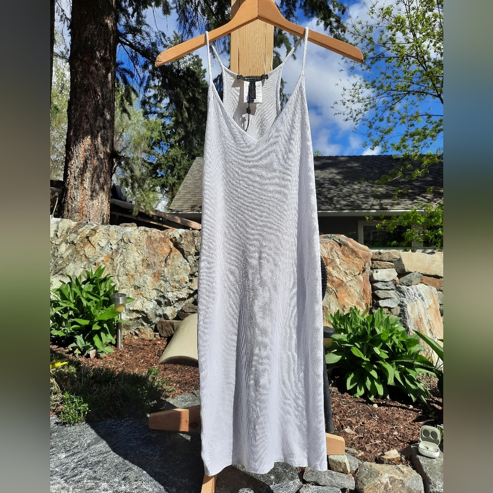 BCBG Maxazria white stretch bodycon tank wife beater midi ribbed dress brand new